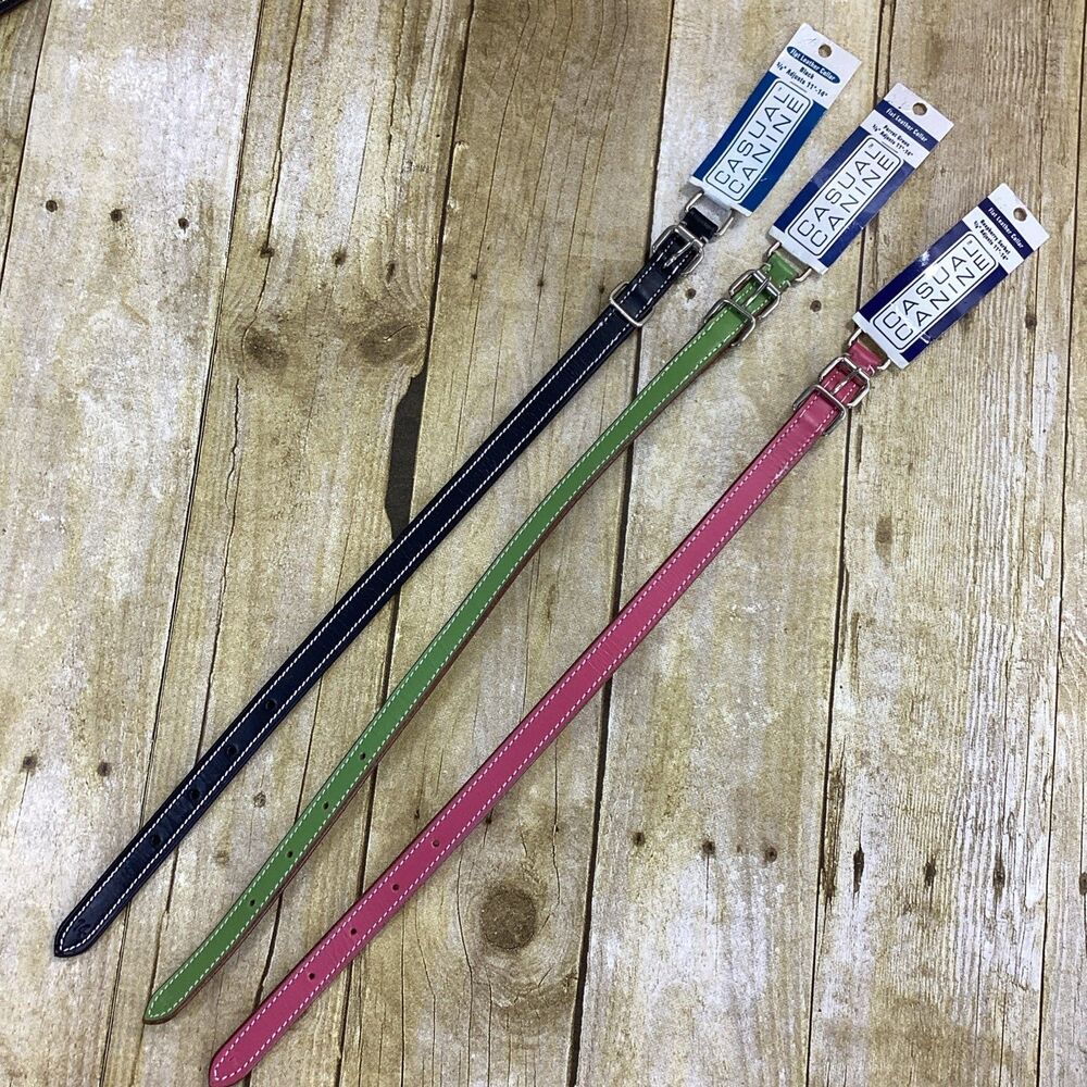 Casual Canine Dog Collar Lot of 3 Size Med Adjustable Flat Leather New w/ Tags